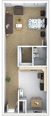 Floor plan for studio, 1 bath, 652 sqft