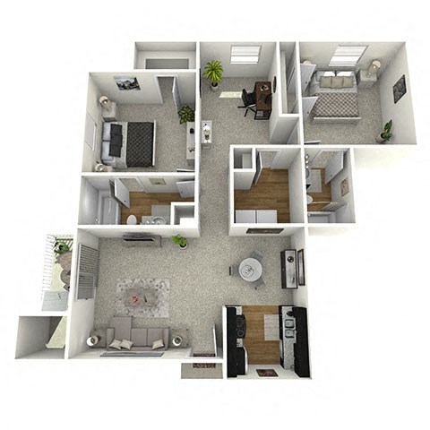 Floor plan for 2 beds, 2 baths, 1108 sqft