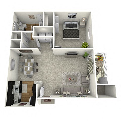 Floor plan for 1 bed, 1 bath, 695 sqft