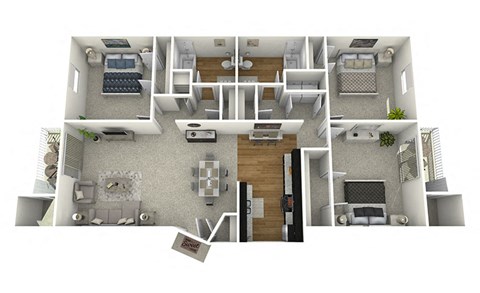 Floor plan for 3 beds, 2 baths, 1356 sqft