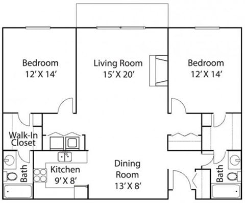 Floor plan for 2 beds, 2 baths, 1193 sqft