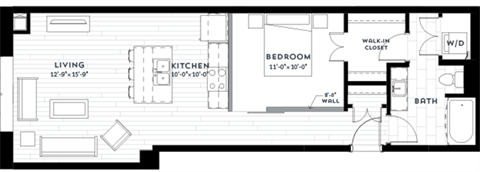 Floor plan for 1 bed, 1 bath, 775 sqft