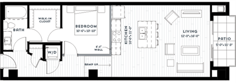 Floor plan for 1 bed, 1 bath, 783 sqft