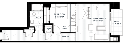 Floor plan for 1 bed, 1 bath, 656 sqft