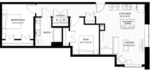 Floor plan for 1 bed, 1 bath, 927 sqft