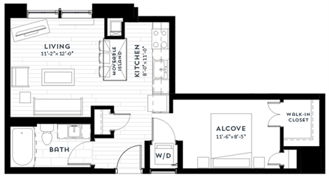 Floor plan for studio, 1 bath, 561 sqft