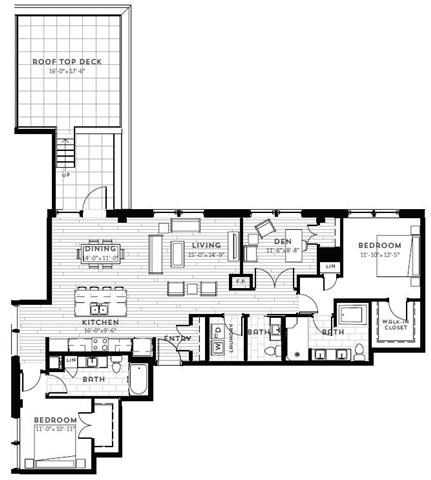 Floor plan for 2 beds, 2 baths, 1701 sqft
