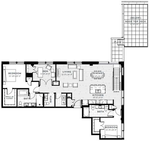 Floor plan for 2 beds, 2.5 baths, 1750 sqft