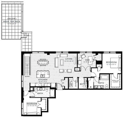 Floor plan for 2 beds, 2.5 baths, 1753 sqft