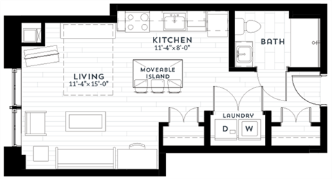 Floor plan for studio, 1 bath, 486 sqft