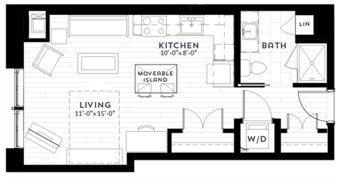 Floor plan for studio, 1 bath, 486 sqft