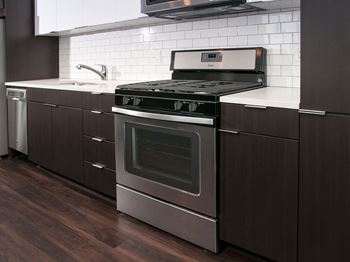 Glass tiled kitchen backsplash