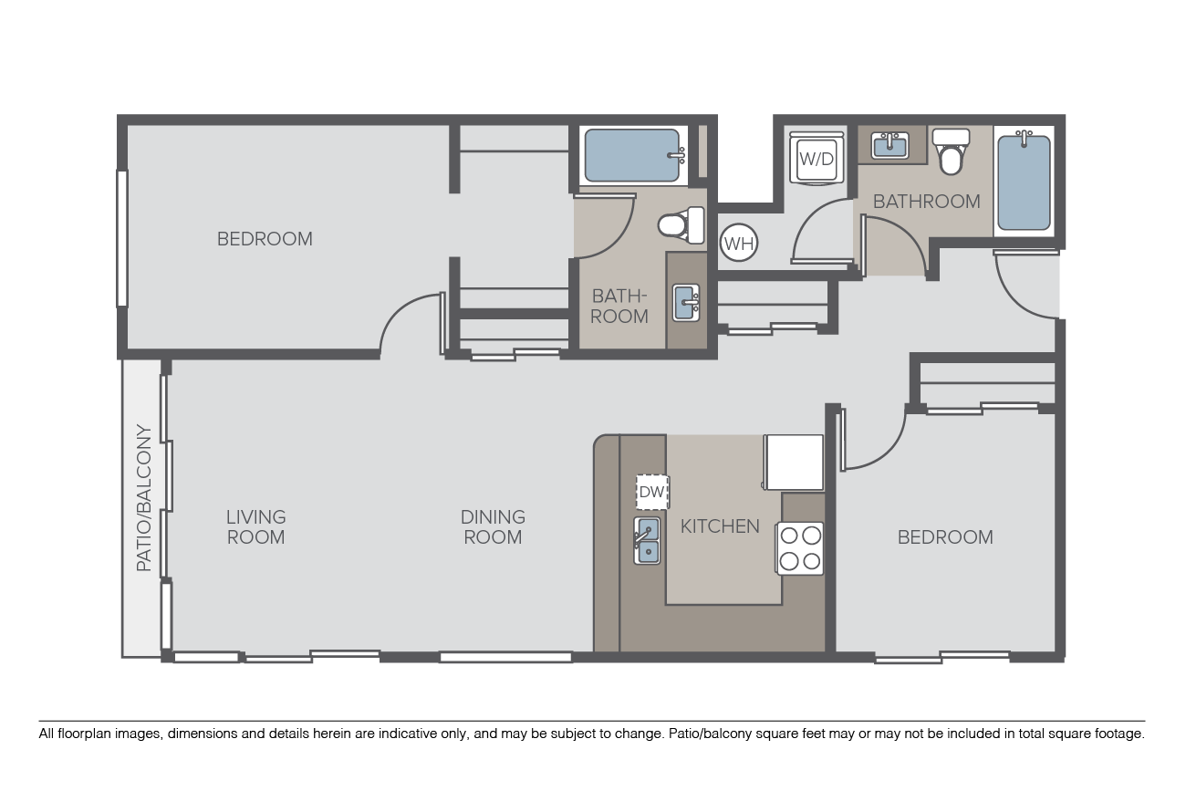 Floor plan for 2 beds, 2 baths, 938 sqft