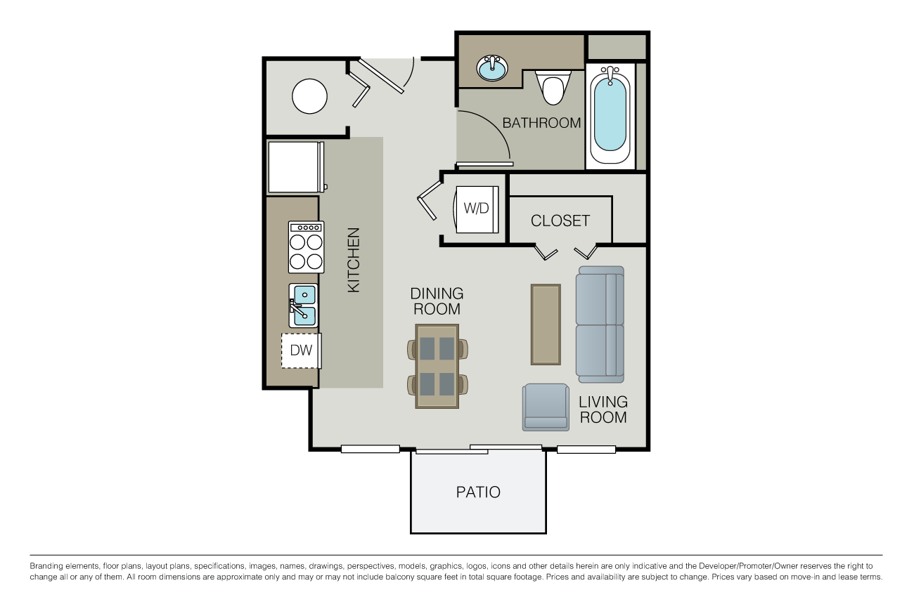 Floor plan for studio, 1 bath, 397 sqft