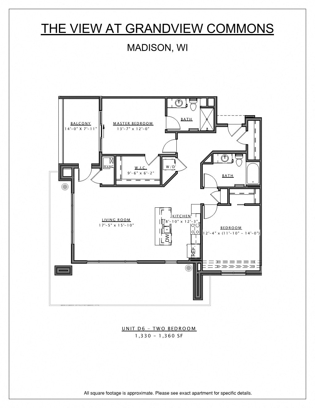 Floor plan for 2 beds, 2 baths, 1349 sqft