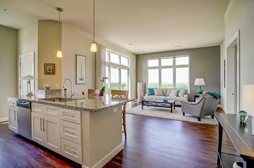 Madison apartment for rent - a kitchen with a view of a living room with a couch