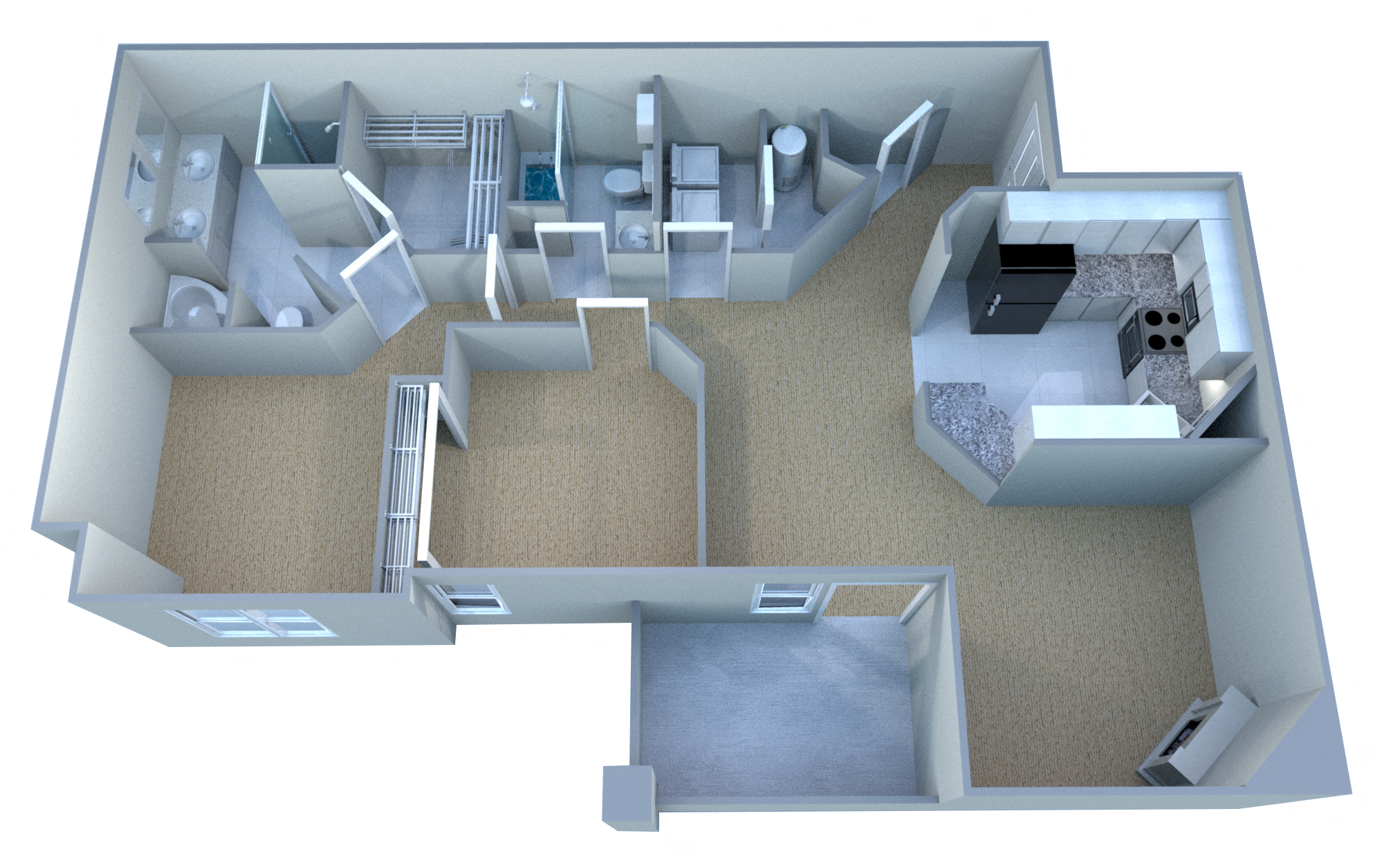 Floor plan for 2 beds, 2 baths, 1482 sqft