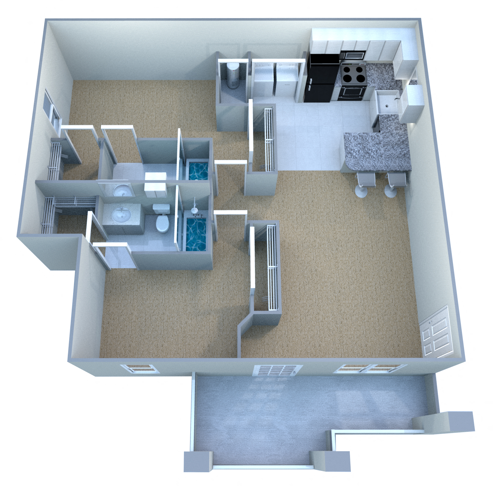 Floor plan for 2 beds, 2 baths, 1093 sqft