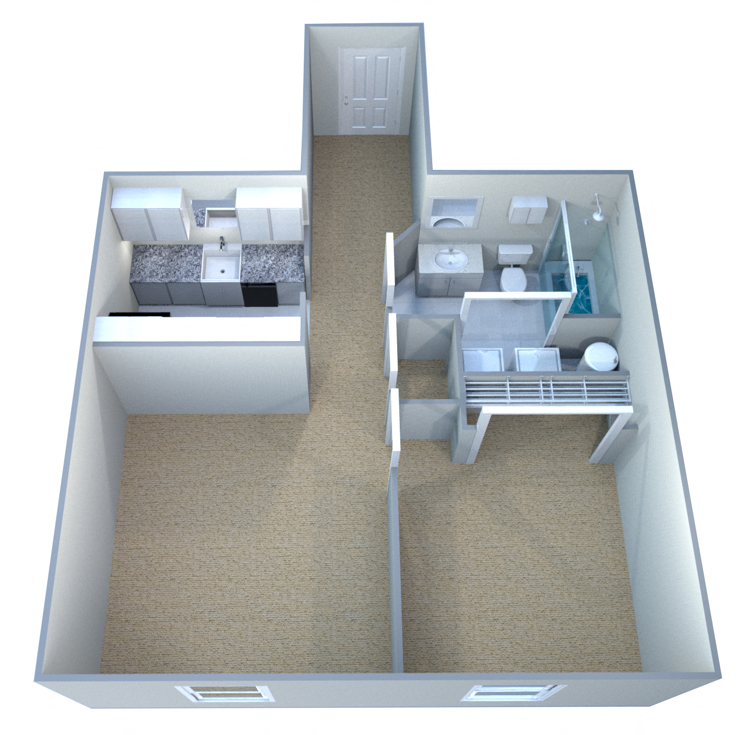 Floor plan for 1 bed, 1 bath, 543 sqft