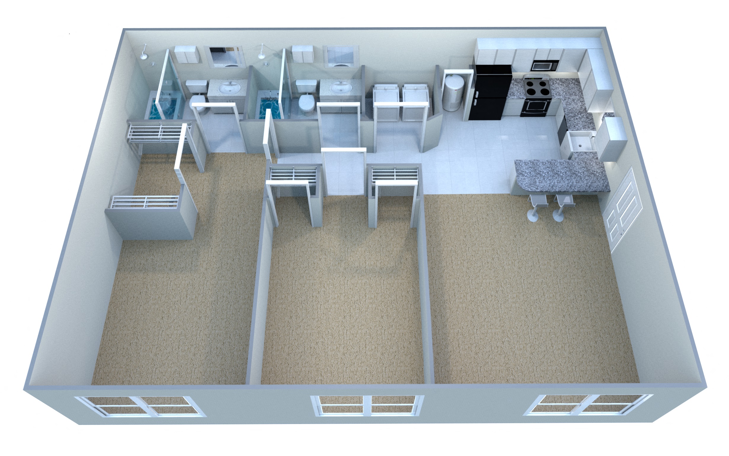 Floor plan for 2 beds, 2 baths, 910 sqft
