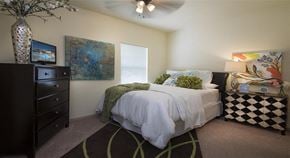 Conway apartment for rent - a bedroom with a bed and a ceiling fan
