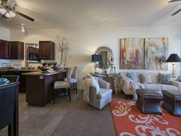 Oklahoma City apartment for rent - a living room with a couch and a table
