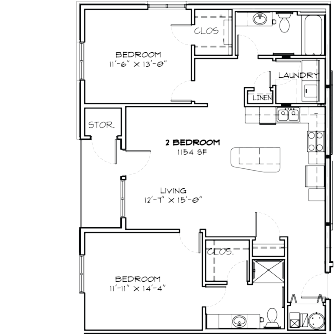 Floor plan for 2 beds, 2 baths, 1220 sqft