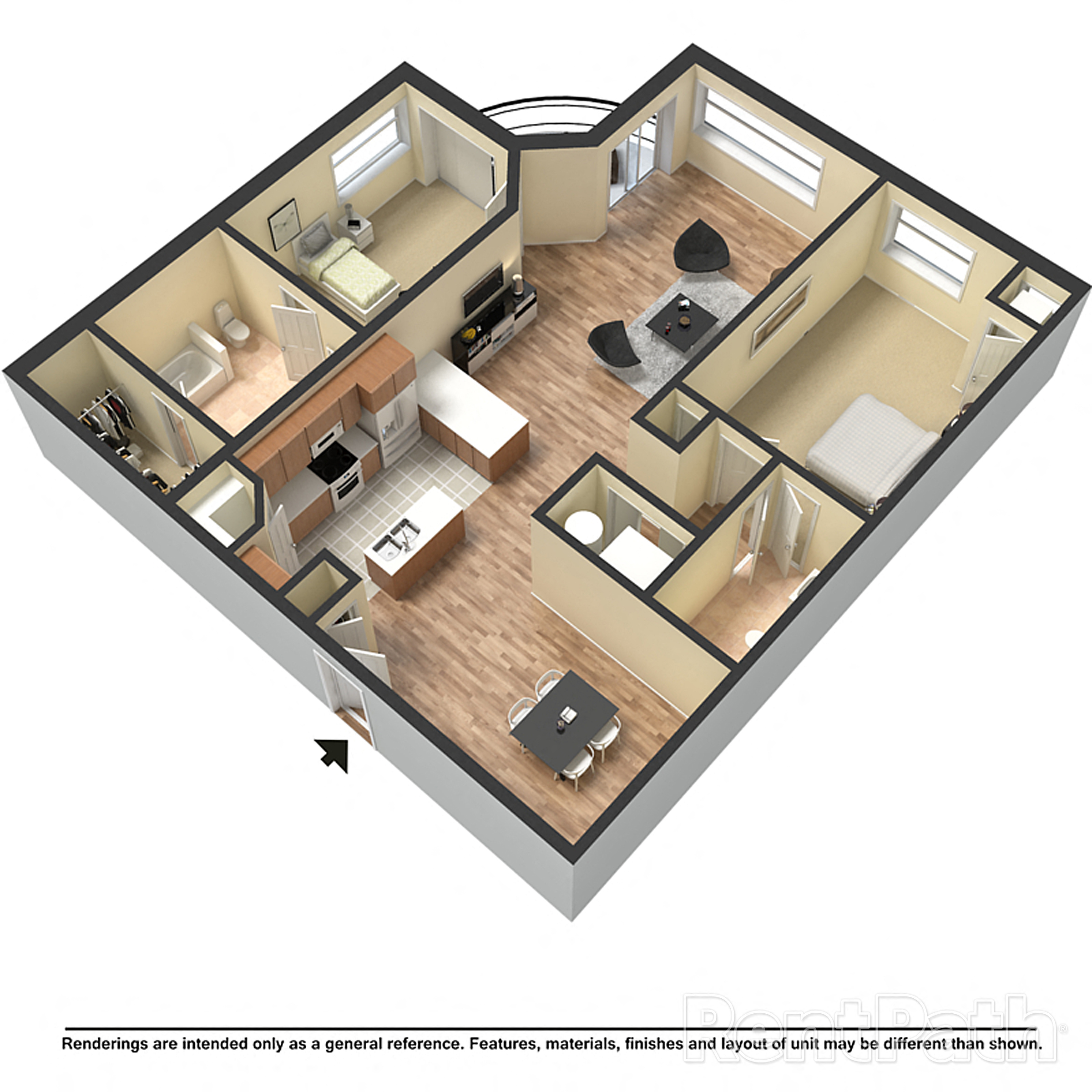 Floor plan for 2 beds, 2 baths, 1310 sqft