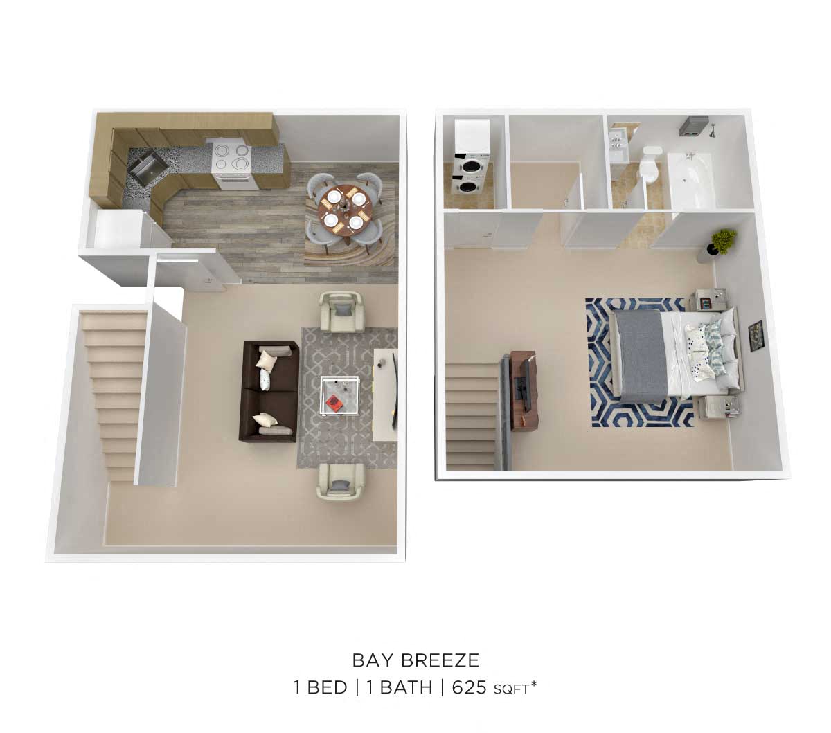 Floor plan for 1 bed, 1 bath, 568 sqft