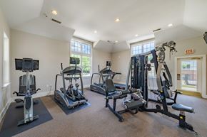 Raleigh townhouse for rent - A well-equipped home gym with various exercise machines.