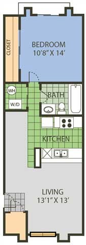 Floor plan for 1 bed, 1 bath, 559 sqft