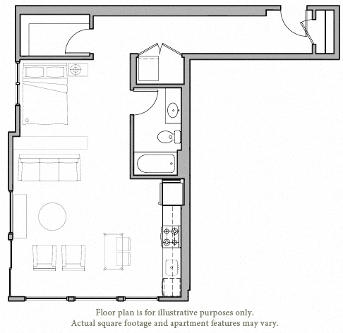 Floor plan for studio, 1 bath, 773 sqft