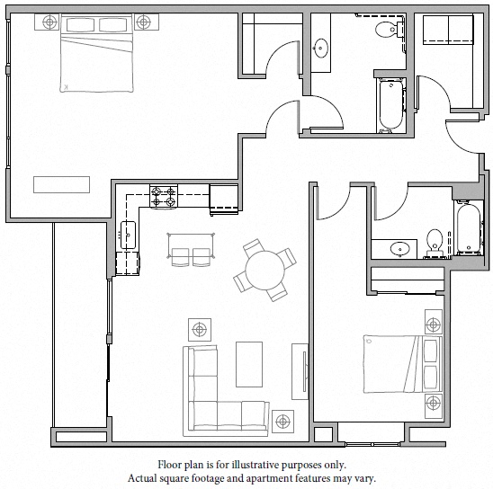 Floor plan for 2 beds, 2 baths, 1454 sqft