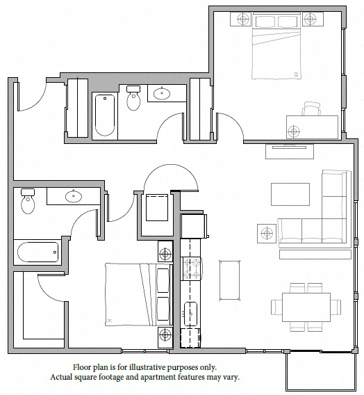 Floor plan for 2 beds, 2 baths, 1147 sqft