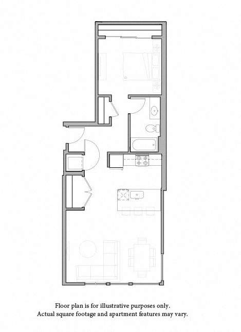 Floor plan for 1 bed, 1 bath, 816 sqft