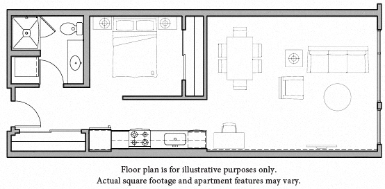 Floor plan for 1 bed, 1 bath, 712 sqft