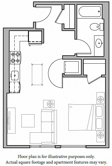 Floor plan for studio, 1 bath, 541 sqft