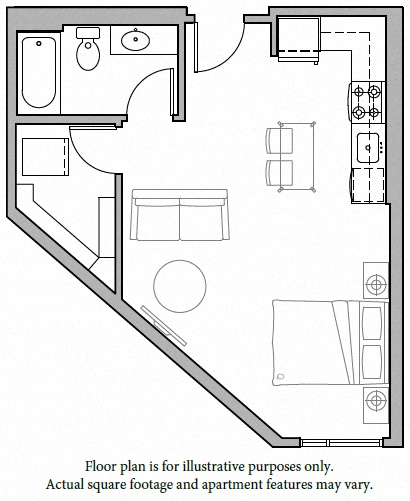 Floor plan for studio, 1 bath, 508 sqft