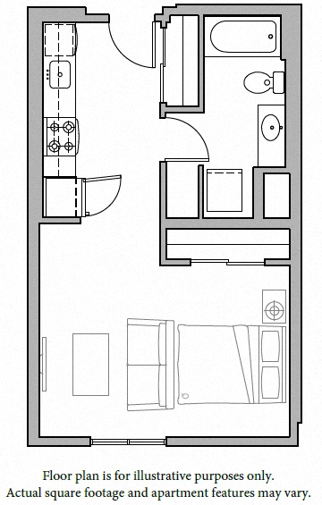 Floor plan for studio, 1 bath, 486 sqft