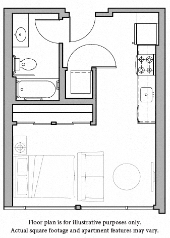 Floor plan for studio, 1 bath, 434 sqft