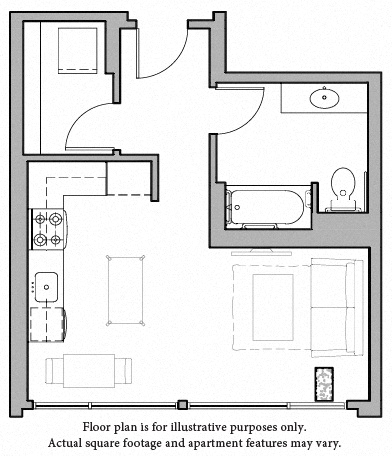 Floor plan for studio, 1 bath, 475 sqft
