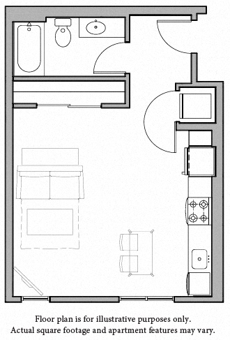 Floor plan for studio, 1 bath, 558 sqft
