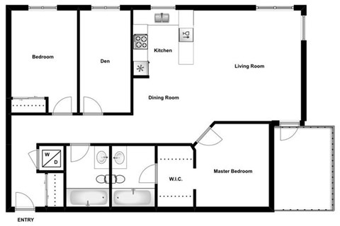 Floor plan for 2 beds, 2 baths, 1075 sqft