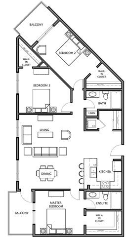 Floor plan for 3 beds, 2 baths, 1419 sqft