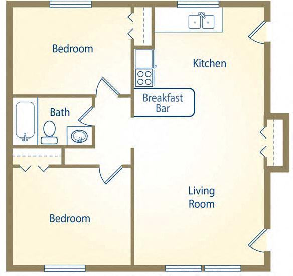 Floor plan for 2 beds, 2 baths, 800 sqft
