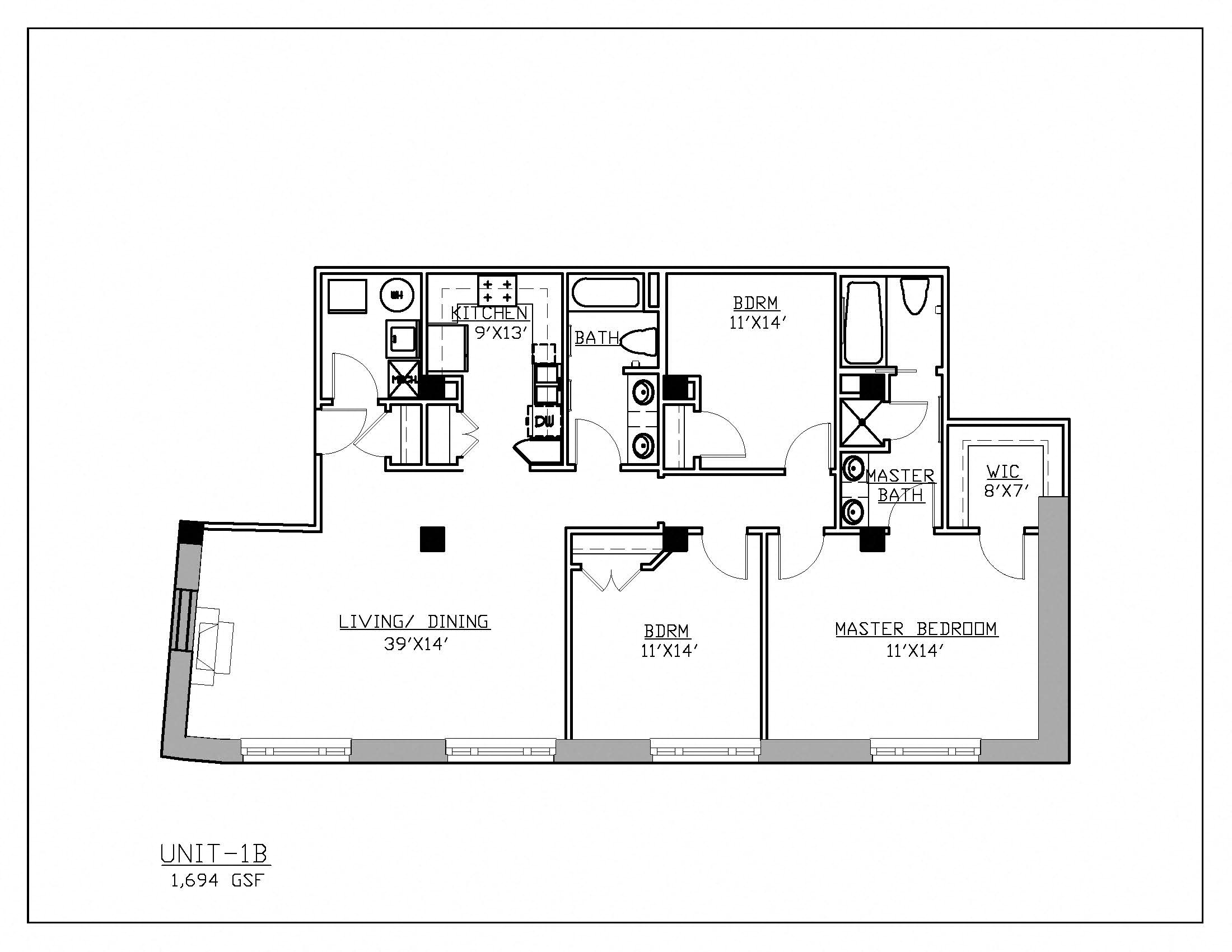Floor plan for 3 beds, 2 baths, 1694 sqft