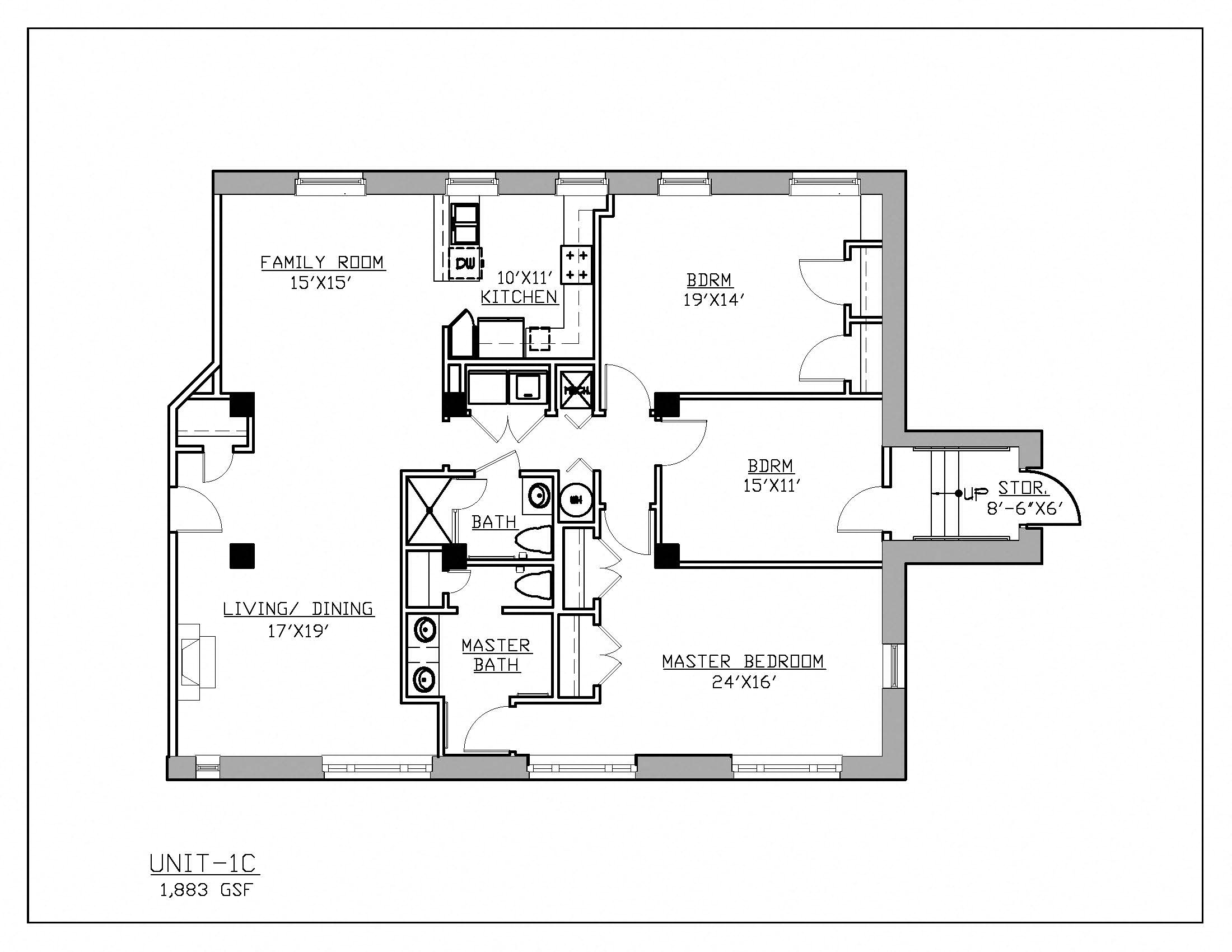 Floor plan for 3 beds, 2 baths, 1883 sqft