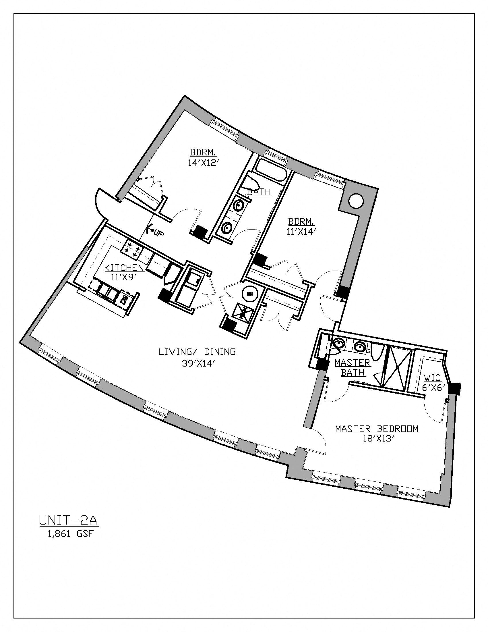 Floor plan for 3 beds, 2 baths, 1861 sqft