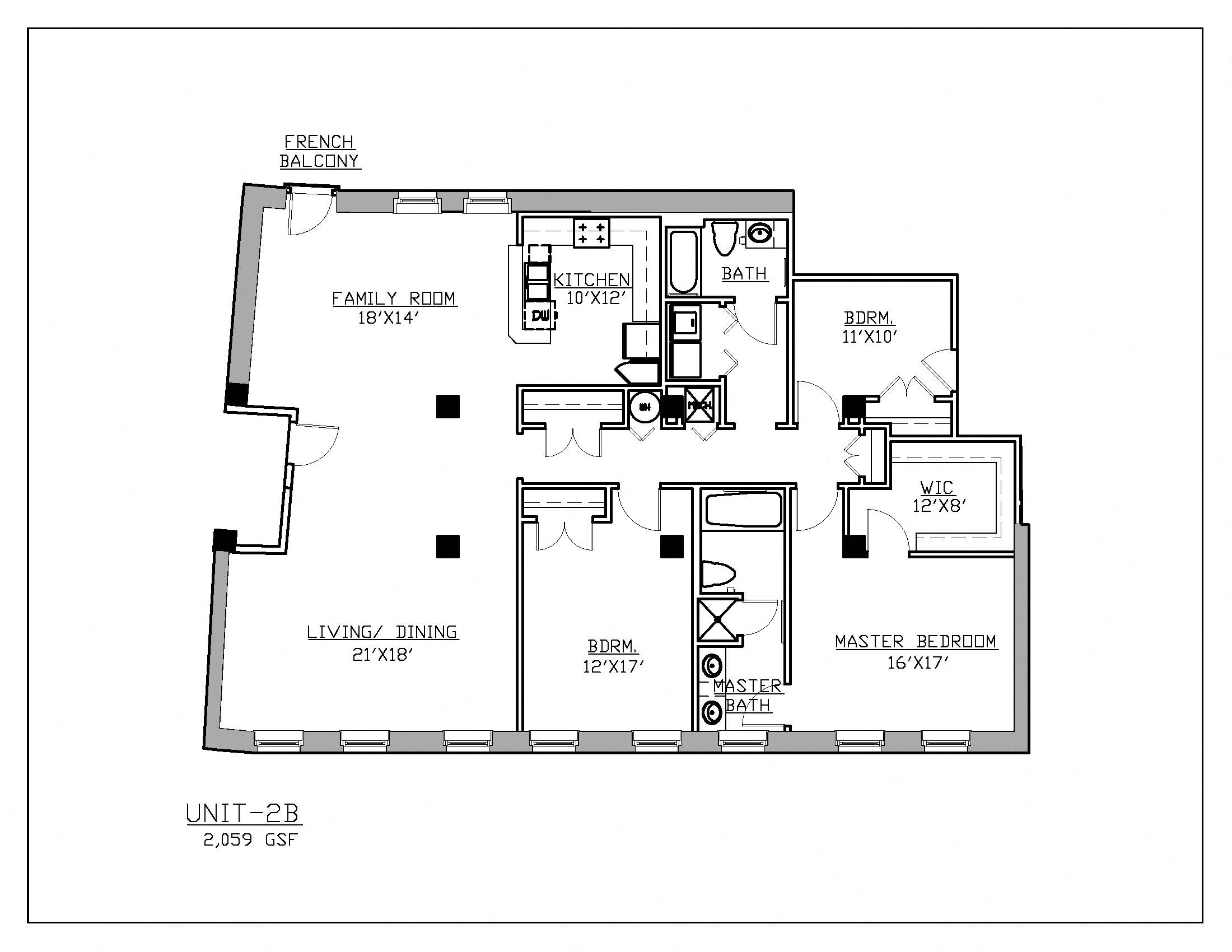 Floor plan for 3 beds, 2 baths, 2059 sqft