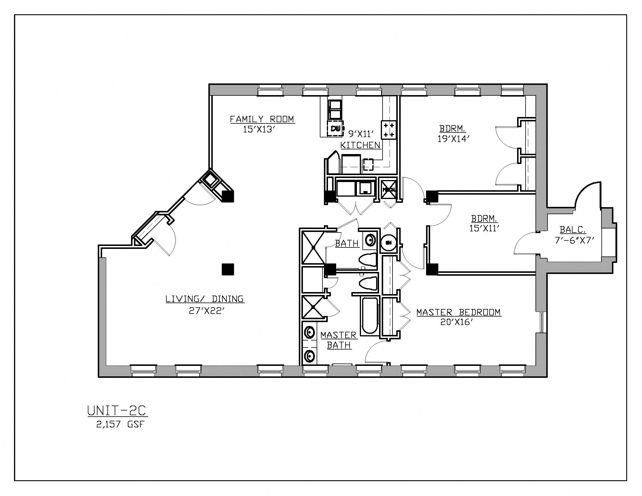 Floor plan for 3 beds, 2 baths, 2157 sqft